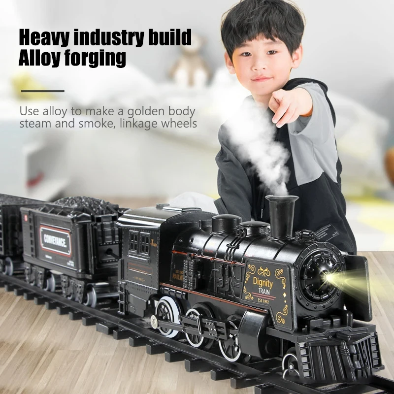 

Classical railway freight train set passenger water steam locomotive toy set with smoke simulation model electric train toy