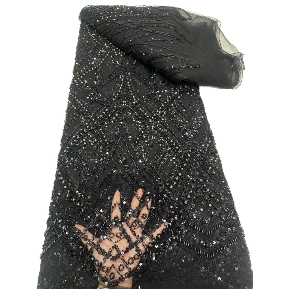 

French Mesh Sequins Lace Fabric ZH-1401534 With Beads New African Beads Lace Fabric Nigerian Tulle Lace Fabric For Women Dress