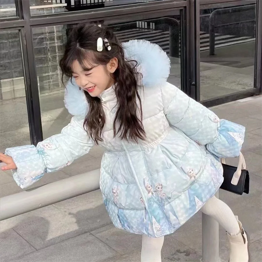 2024 New Girls Down Jacket Cute cartoon Winter Warm Fashion Parka Coat Hooded Zipper Girls Outerwear 5-12 Years Kids Clothes