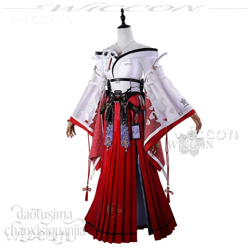 

Supper Loveer Store Hiyuki High Quality Split Japanese Kimono Long Red Dress Miko Outfit Wigs Halloween cosplay Anime adult 코스튬
