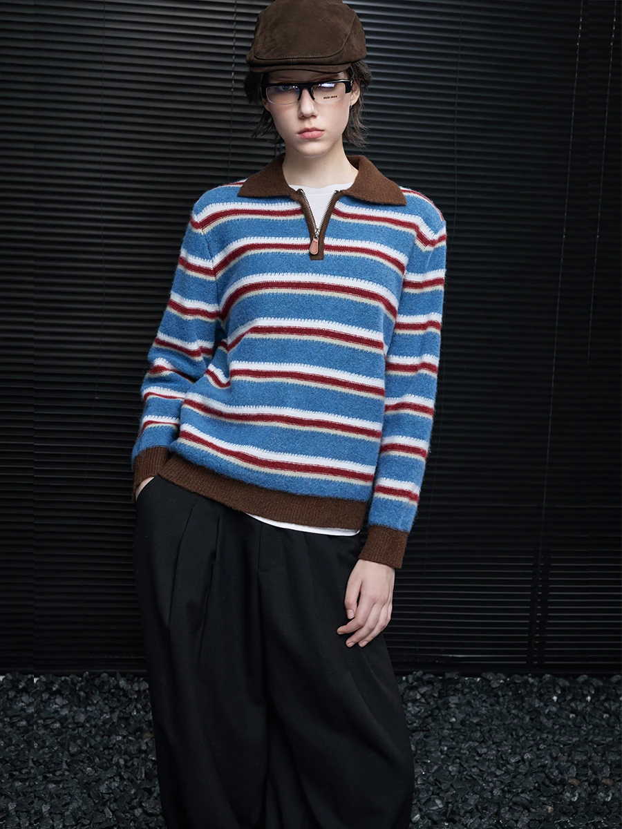 

Blue Striped Color Blo Knitwear Loose Lazy Sle Women's Sweater Autumn Winter New Arrival Comfortable High End Feeling