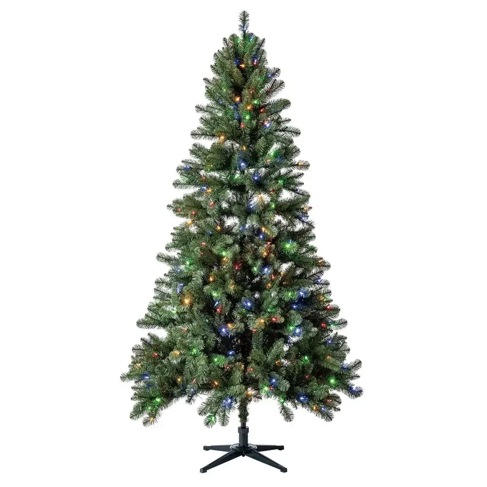 7ft Color-Changing LED Pre-Lit Artificial Christmas Tree Quick Set 8-Function Lights Metal Stand