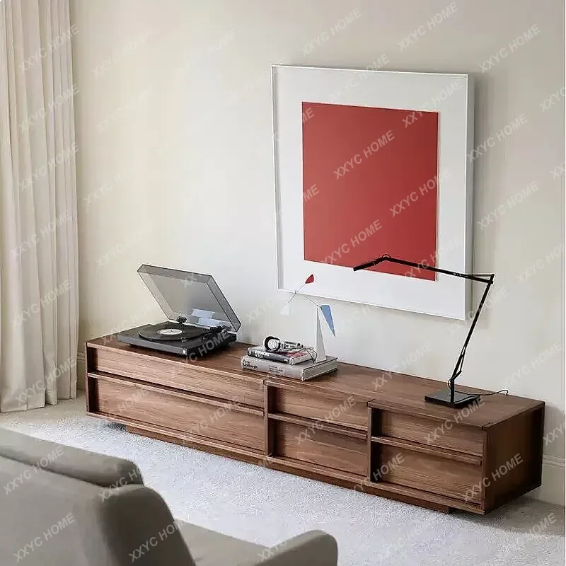 XX Walnut Solid Wood TV Stand  Mid-Century Retro Living Room Sideboard Storage Cabinet with Skeleton Lines