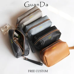 Custom Letters Large Capacity Wrist Clutch Bag Zipper Cow Leather Luxury Phone Purse Travel Cosmetic Bag Wallet Storage Bags