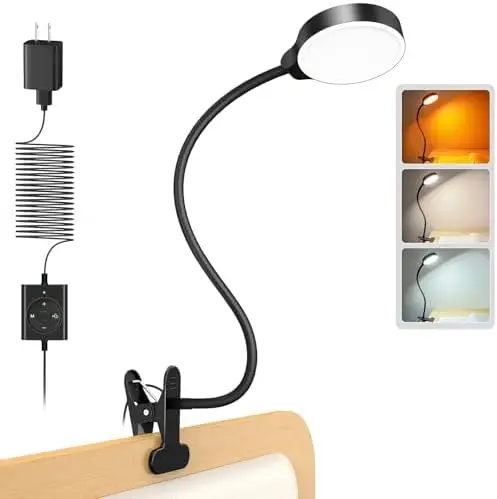 

Лампа для чтения Glocusent 5W с креплением-клипсой, 36 светодиодов, защищающая глаза, с 3 цветами и 5 уровнями яркости – идеально подходит для кровати, стола, двухъярусной кровати