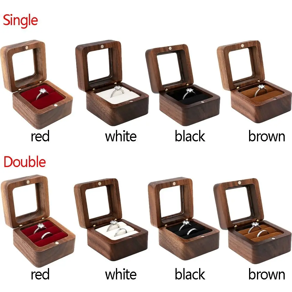 Engagement Wooden Wedding Jewelry Box Lover Ring Display Box Storage Holder Ring Storage Box