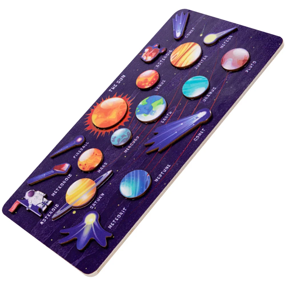 1Set Solar System Puzzle Wooden Educational Puzzle for Kids Early Learning Cognitive Development Space Planets Matching Game
