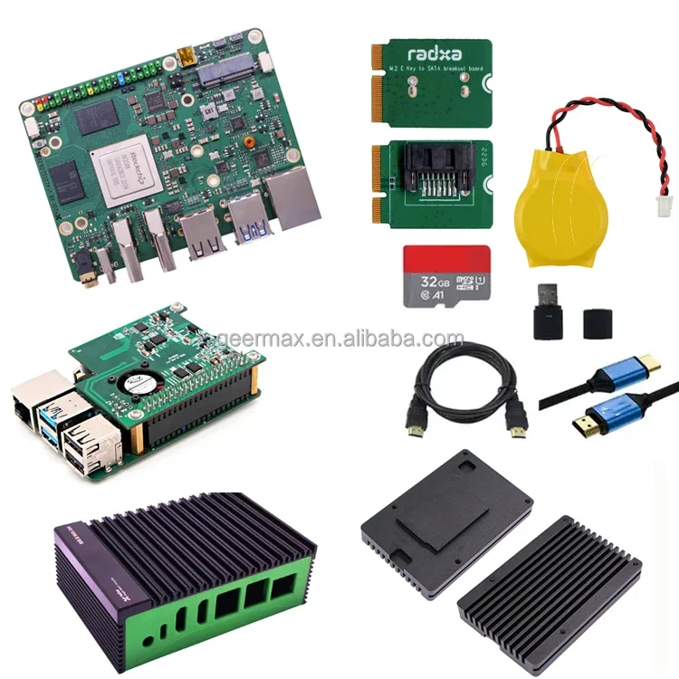 Rock Pi 5B 4GB RAM Without eMMC Heatsink Single Board Computer Fan Case Touch Screen SD Card Power Supply Adapter 4GMB LPDDR4