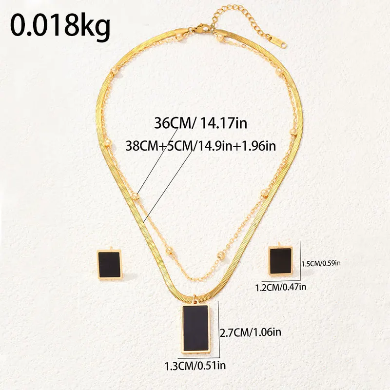 Luxury Stainless Steel Multi-layer Geometric Square Pendant Necklace Earrings for Women Girl Snake Bone Fat Chain Jewelry Set