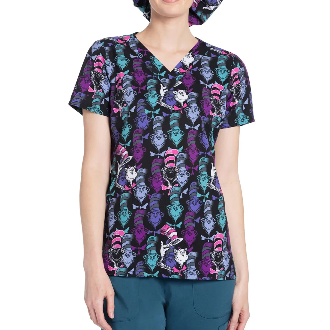 Halloween work uniform Disney Christmas V-Neck Print Scrub Top beauty salon nurse care worker men and women clothing