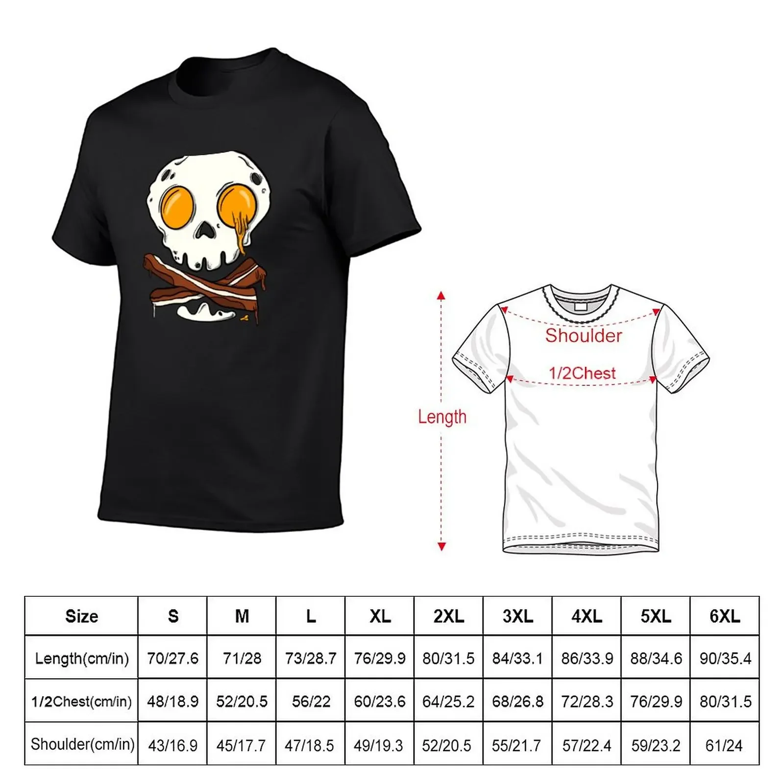 Bacon and Eggs Skull and Crossbones Breakfast Lover T-Shirt sweat cotton graphic tees man clothes t shirts for men cotton