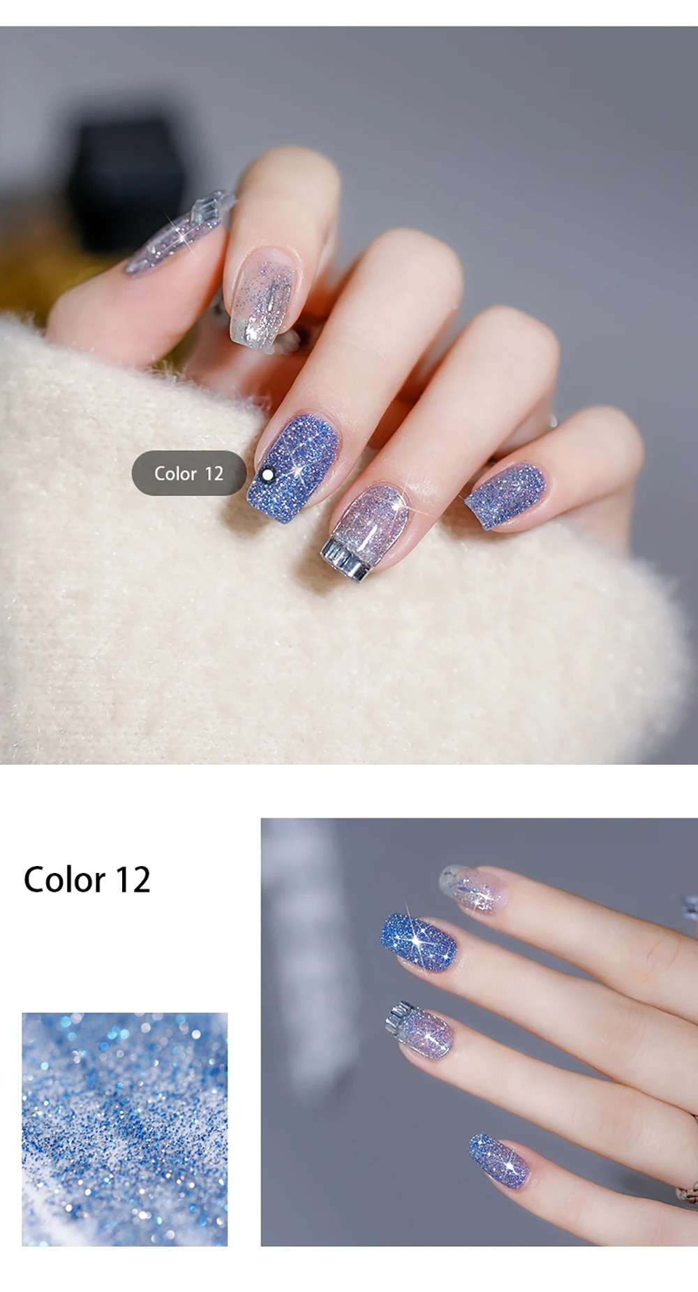 Vendeeni 15 Farben/Set Glitzer-Broken-Diamond-Gel-Nagellack, semi-permanenter Flash-Laser-UV-Soak-Off-Gel-Lack mit Display – Detail 15