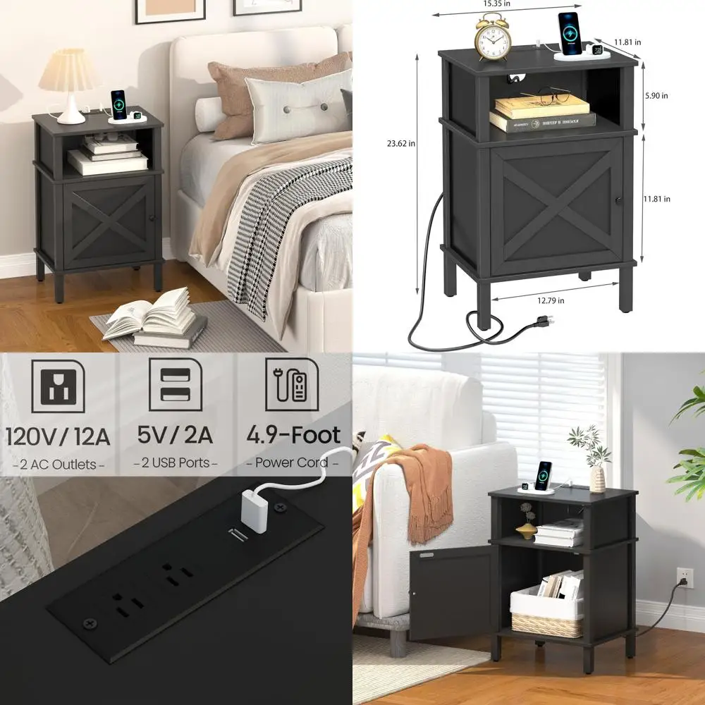 

Прикроватная тумбочка в стиле фермерского дома с зарядкой, 2-уровневый приставной столик, шкаф для хранения и приставные столики для дивана в гостиную