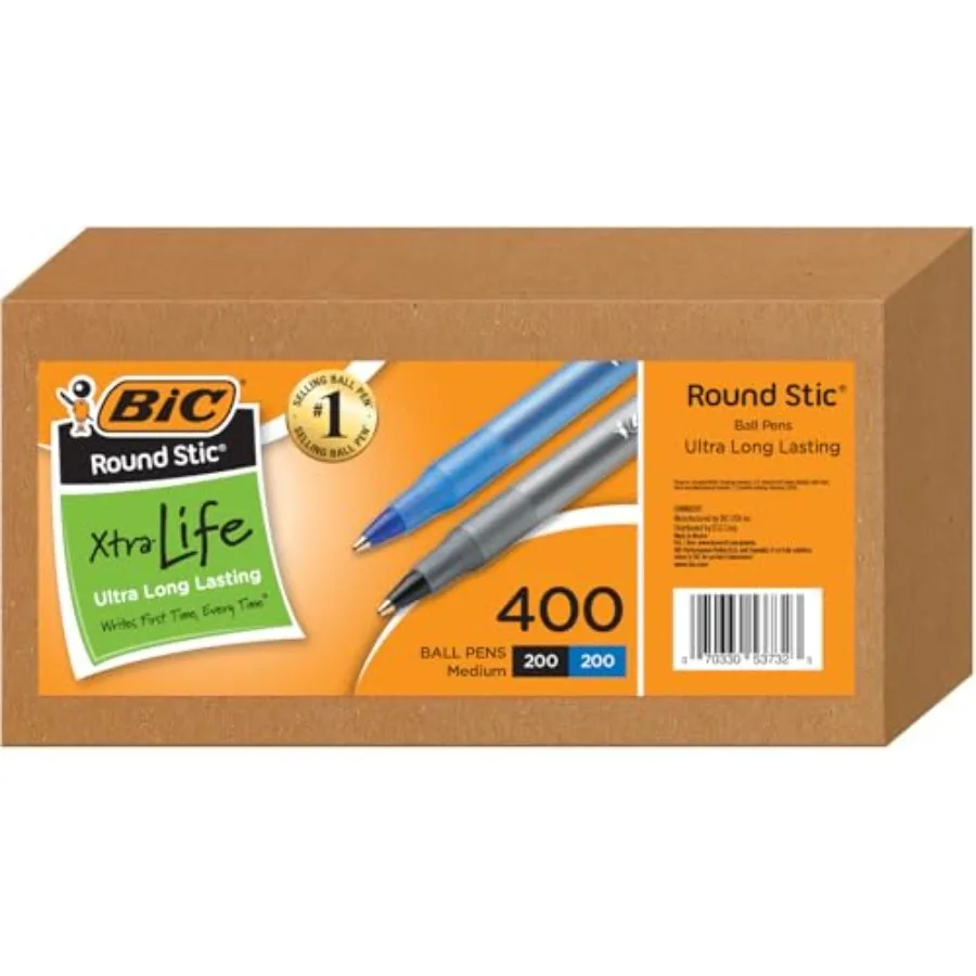 

Round Stic Xtra Life Ballpoint Pen Medium Point 1.0 mm 200 Black and 200 Blue Ink Pens Bulk Pack of 400