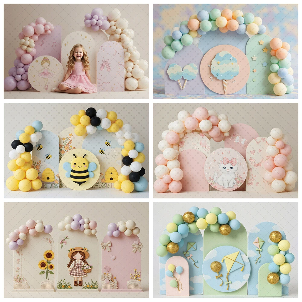 

Arch Wall Balloon Flowers Photography Background Child Birthday Party Cake Smash Portrait Decor Backdrop Photo Studio Props