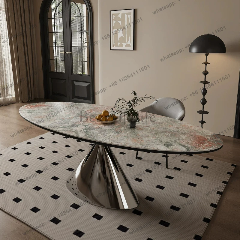 

Luxury stone rock slab dining table household small apartment light luxury modern simple oval table