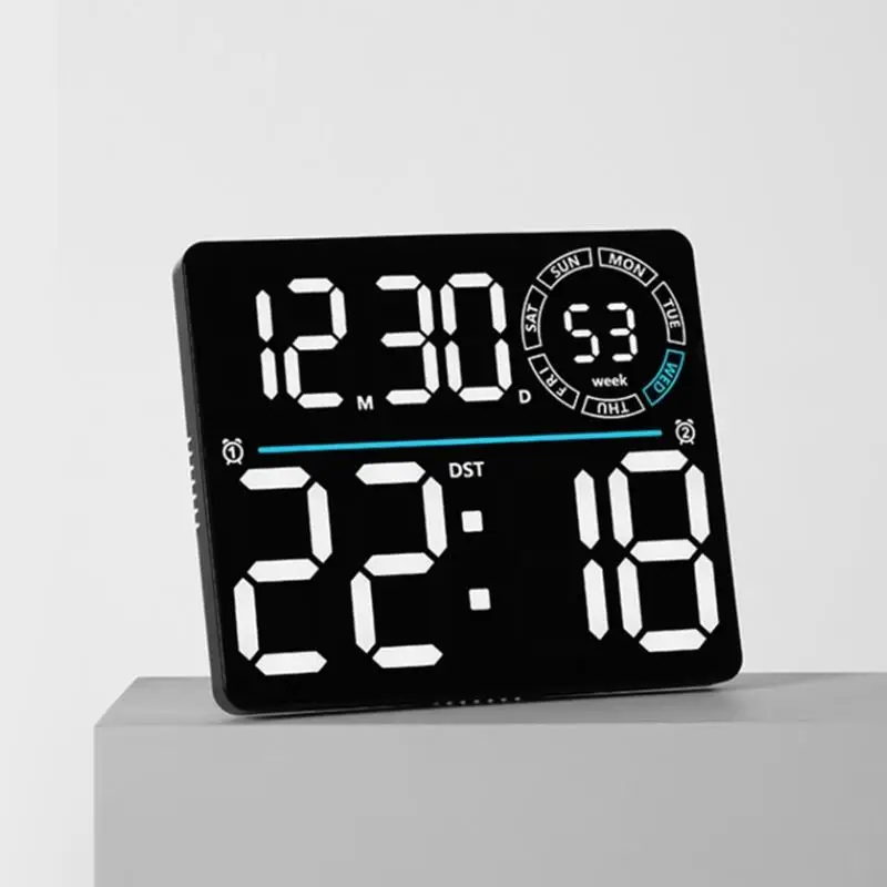 F19B Large Digital Wall Clock with Remote Control and Night Light Timer Function Dimmable for Bedroom Desk or Living Room