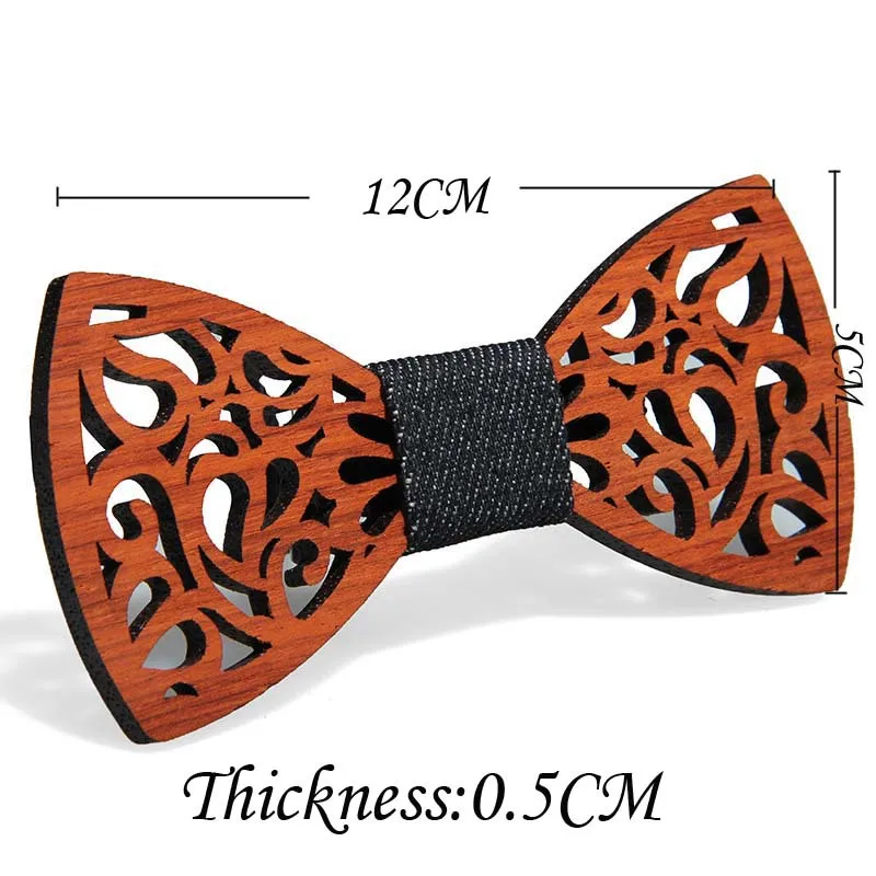 SOMEHOUR Floral Wood Bow Ties For Men Engraved Hollow Wooden Butterflies Bowknots Handmade Craft Gravata Weeding Suits Necktie