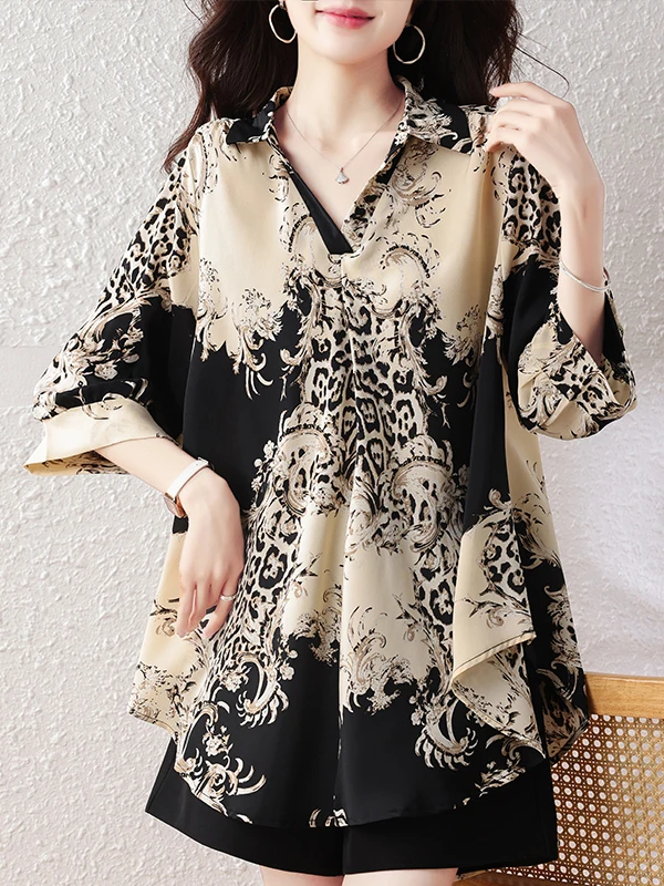 

Slimming Effect Summer New Casual Loose Women's Shirt Fashion Design Breathable Polyester Fiber Short Sleeve Collar Top