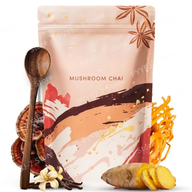 Polvo de Chai con Hongos, con 6 Hongos Adaptógenos Orgánicos para Mejorar la Energía, la Concentración, la Digestión y la Inmunidad, Sin Gluten, 170g