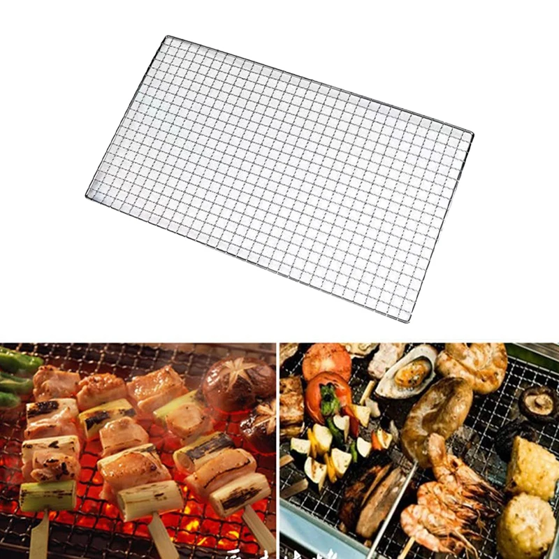 1Pcs BBQ Mesh Disposable Wave Mesh Barbed Wire Food Baking Net Barbecue Grill Outdoor Square Grill Tools 40 X 25CM