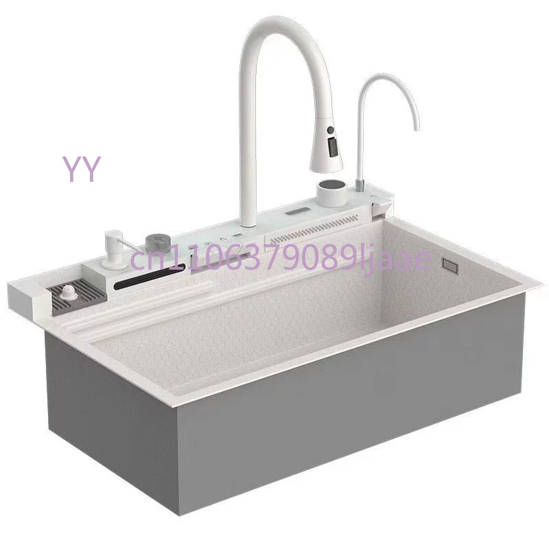 

White Whale Rain Waterfall Kitchen Sink 304 Stainless Steel with Digital Display Thickened Honeycomb Design for Household