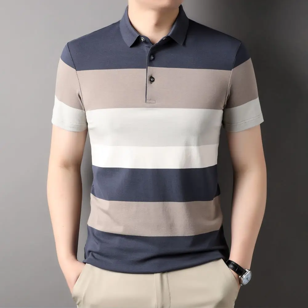 

COODRONY Short Sleeve T-Shirt Men's New Summer Lapel Stripe Trend Polo-Shirt Men Business Casual Slim Fit Breathable Tops R5031