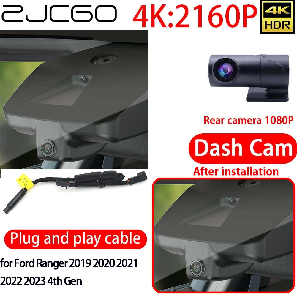 

ZJCGO 4K Car DVR Dash Cam Wifi Front Rear Camera 24h Monitor for Ford Ranger 2019 2020 2021 2022 2023 4th Gen