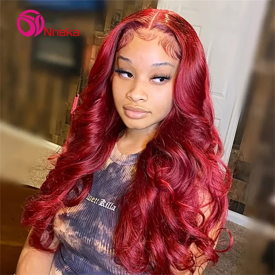 

99J Burgundy Body Wave Lace Front Wig 13x6 HD Lace Frontal Wig Human Hair Red Colored 13x4 Lace Frontal Wig for Women