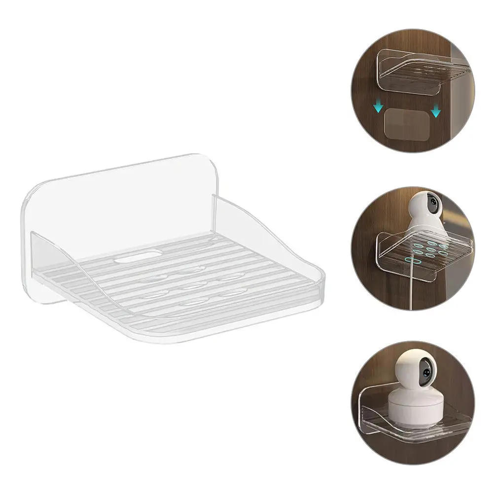 2Pcs No Drill Wall Mounted Camera Holder Shelf Plastic Floating Shelf for Security Cameras Routers Living Room Entryway