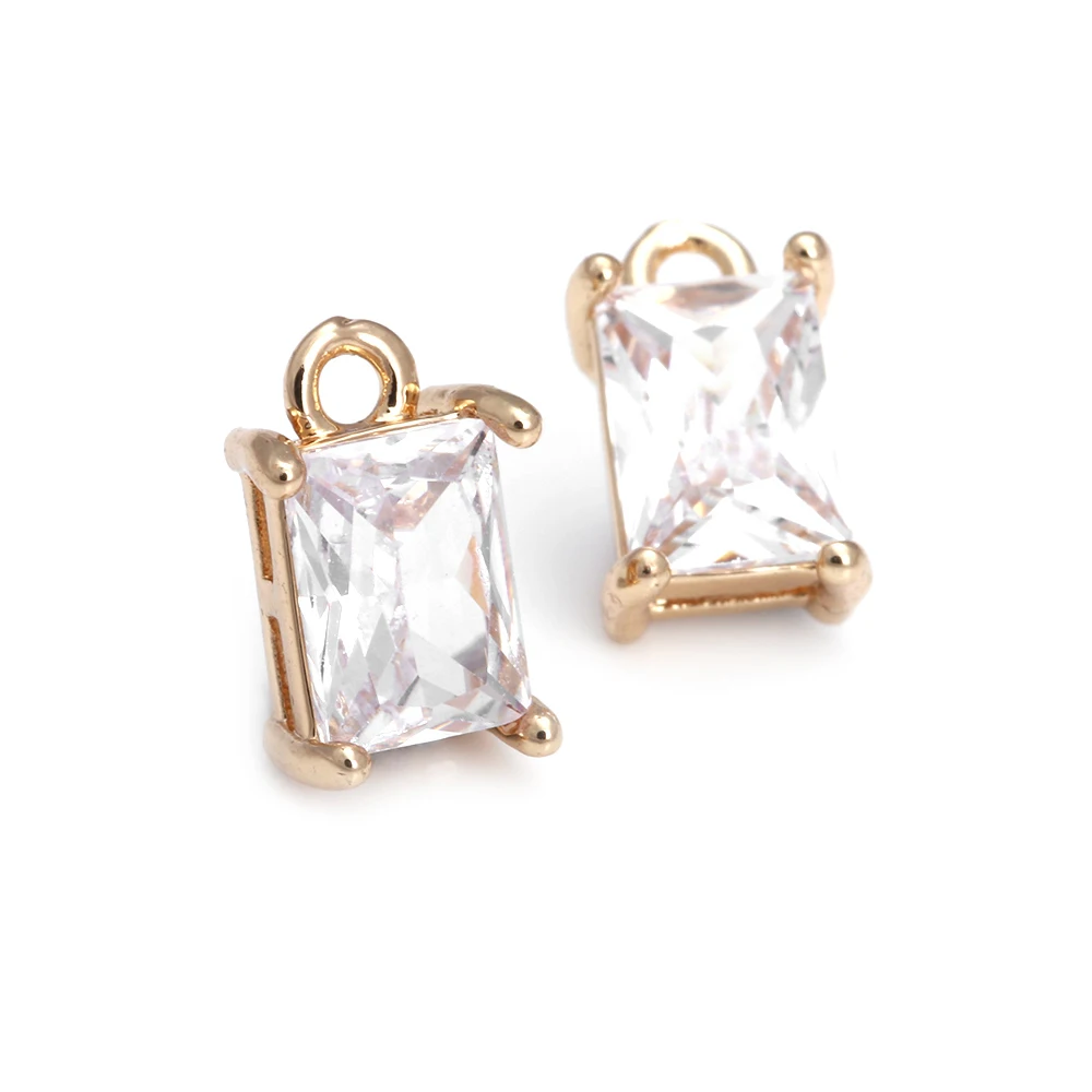10PCS 10.5x6.5MM High Quality Champagne Gold Color Brass and Zircon Rectangle Charms Pendants Jewelry Making Diy Accessories