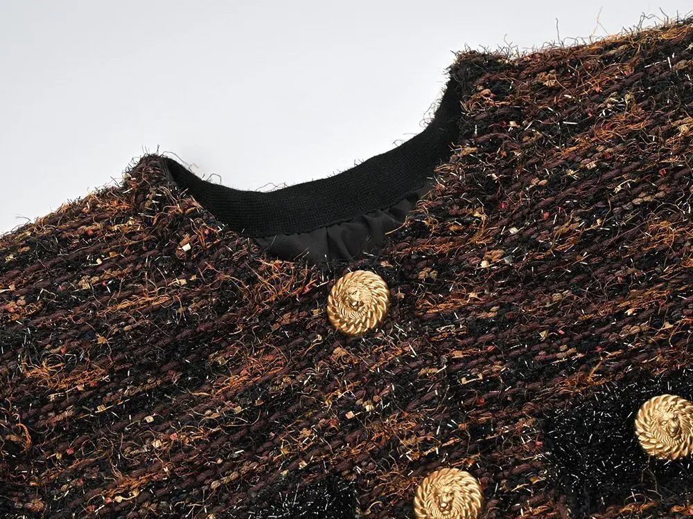 LEOSOXS Women's Long - Sleeve Tweed Jacket Gold Button Embellishment For Autumn And Winter Polished Occasions 2025