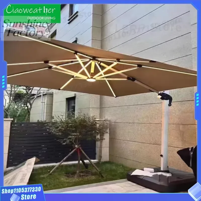 High Quality Aluminum Market Commercial Patio Garden Solar Parasol Outdoor Umbrella