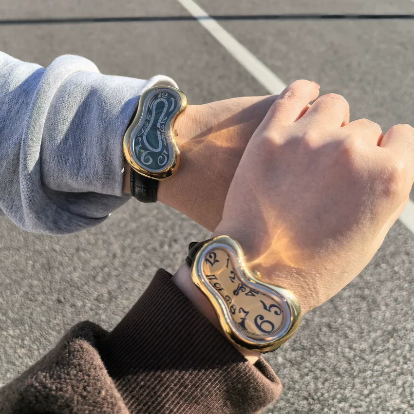 Luksusowy męski zegarek kwarcowy Vintage Cash Creative Melting Twisted Watches dla kobiet, nieregularna koperta, skórzany pasek, zegarek w stylu Y2K Ins.