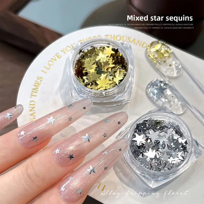 LYLE Silver Gold Star Glitter Charm DIY Press On Nail Decor Mixed Sizes Mini Ultra Thin Five Pointed Sequins Nail Art Decoration