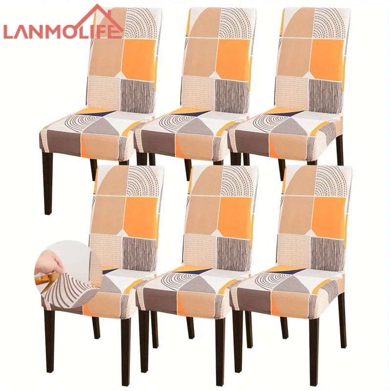 LANMOLIFE 1PC Printed Chair Cover High Stretch Kitchen Chair Covers Removable Cleaning Banquet Hotel Chair Covers Home Decor