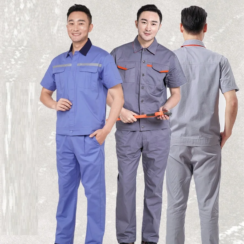 

100%cotton Summer Work Clothing Thin Breathable Factory Workshop Electric Mechanic Worker Coveralls Working Uniform Short Sleeve