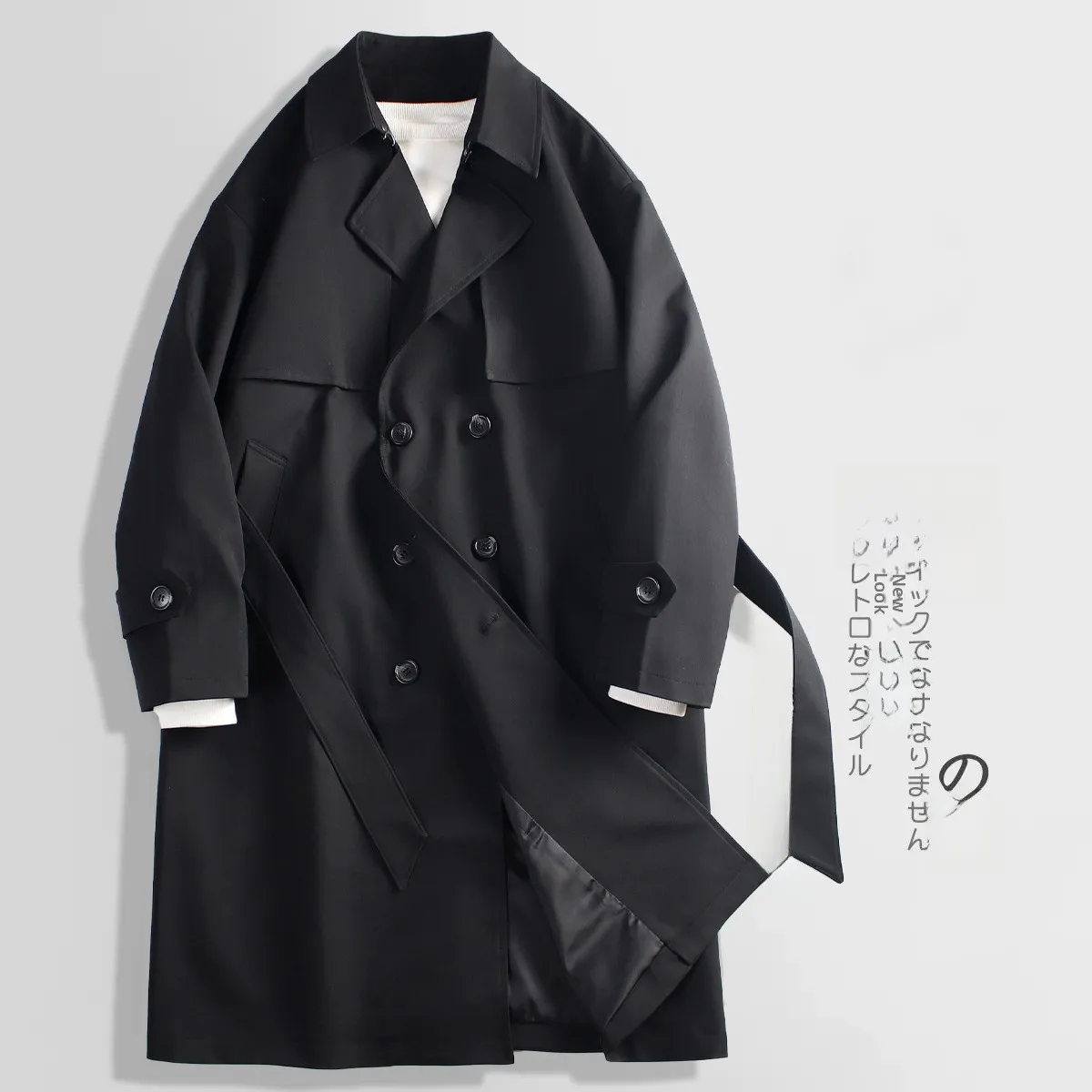 

2025 New Men's Mid-Length Over-Knee Windbreaker Double-Row Buttoned Civilian Coat Faionable Urban Sle Waterproof Polyester