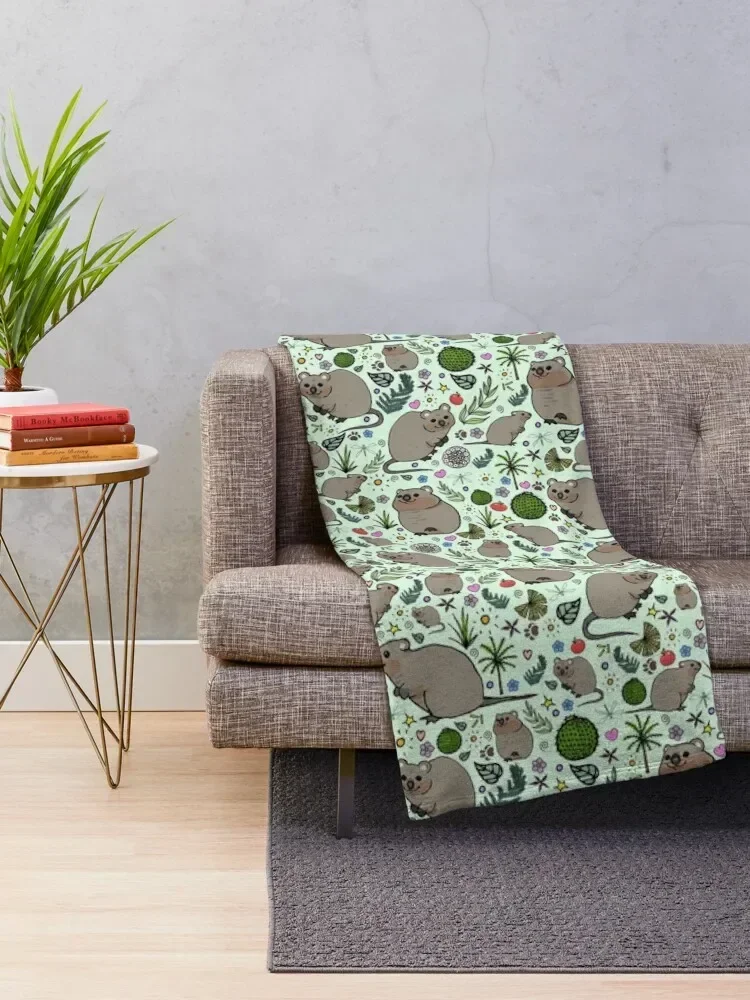 Quokkas in Green Throw Blanket anime Blankets For Sofas Blankets Sofas Of Decoration Blankets