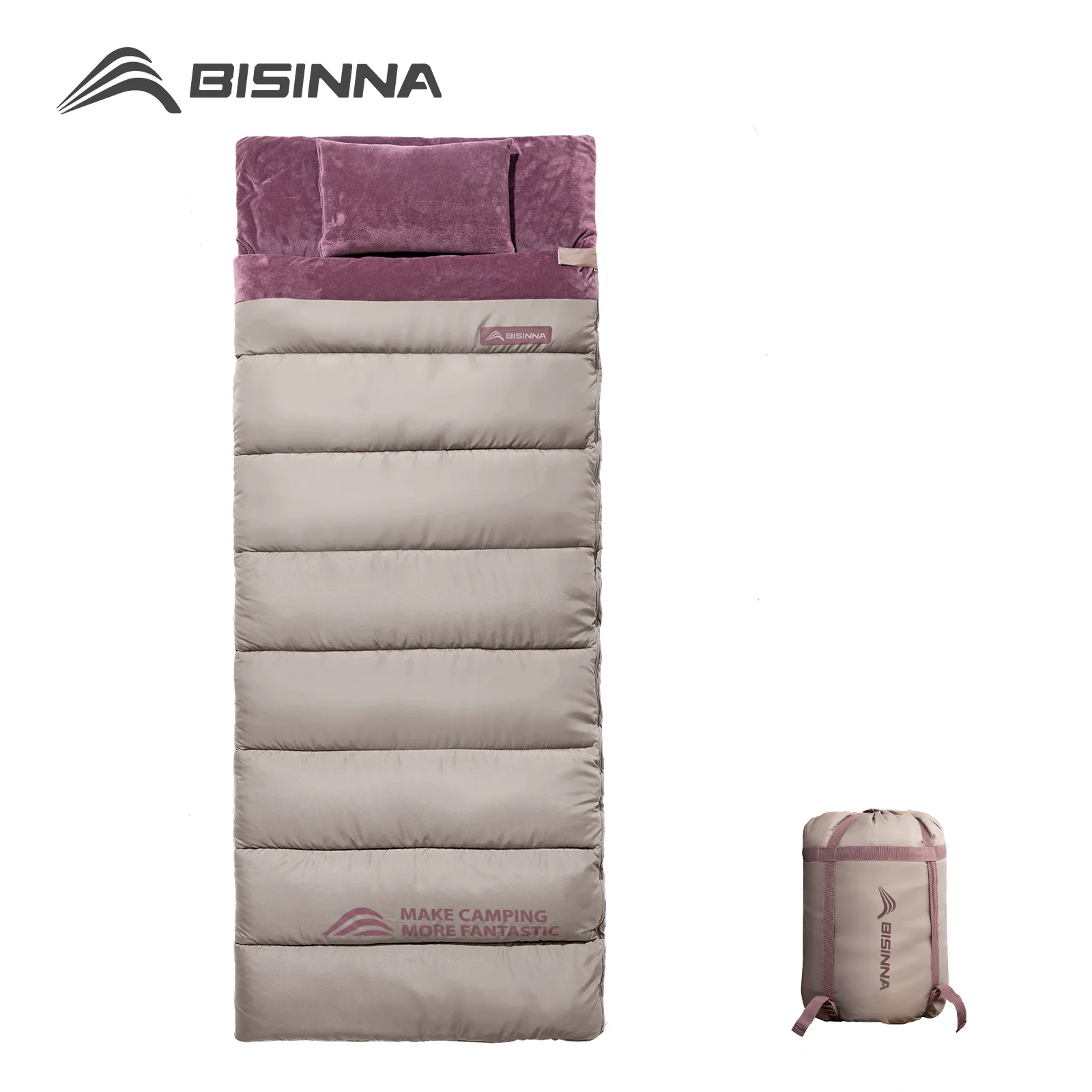 BISINNA Portable Camping Sleeping Bag Lightweight Short Velvet Cotton Winter Sleeping Bag With Pillow Outdoor Traveling Hiking