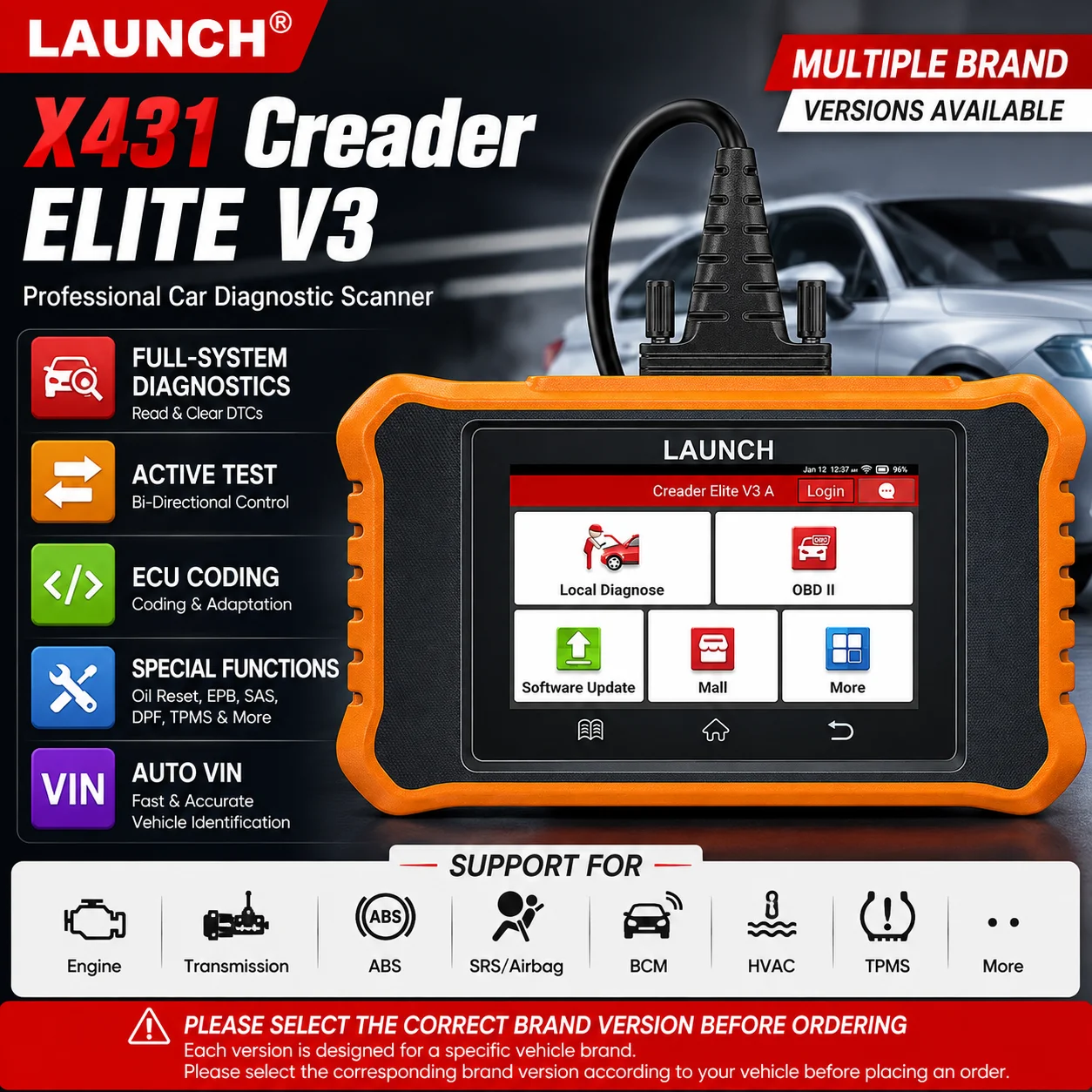 2026 LAUNCH Creader Elite V3 For BMW Benz Audi GM Car Scanner OBDII Full System Diagnosis ECU Programmer Auto Maintenance Tool