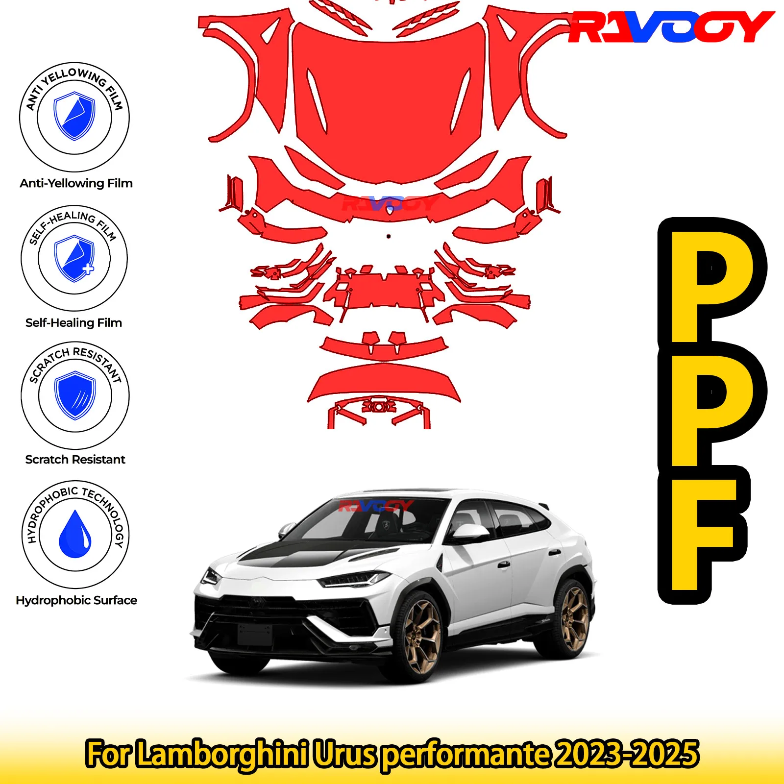 

For Lamborghini Urus performante 2023-2025 Glossy Matte Black Precut front PPF Kit Paint Protection Film