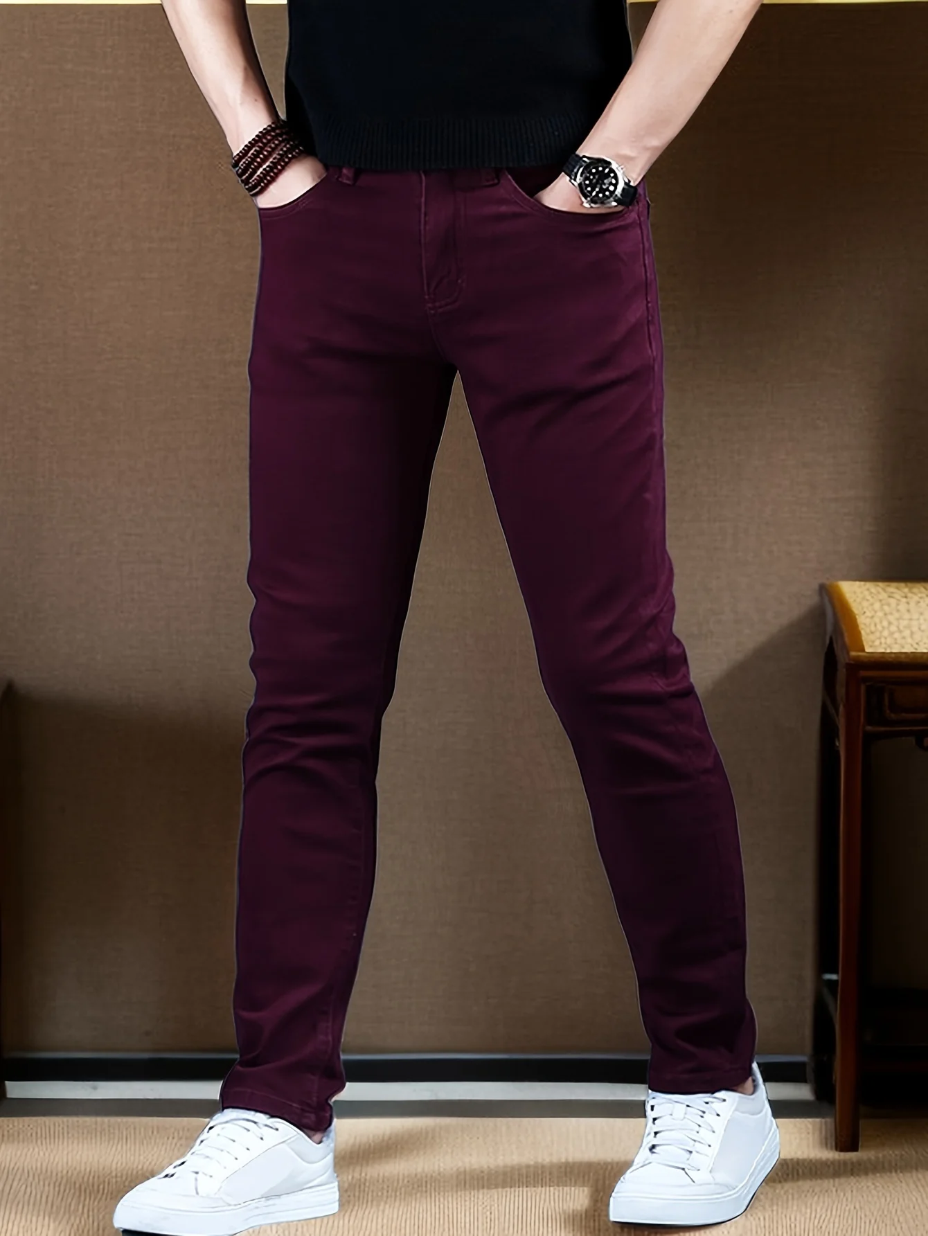 Pantalones vaqueros ajustados de pies pequeños para hombre, pantalones vaqueros elásticos ajustados de 98% algodón a la moda, pantalones rectos informales de negocios para hombre, ropa de marca