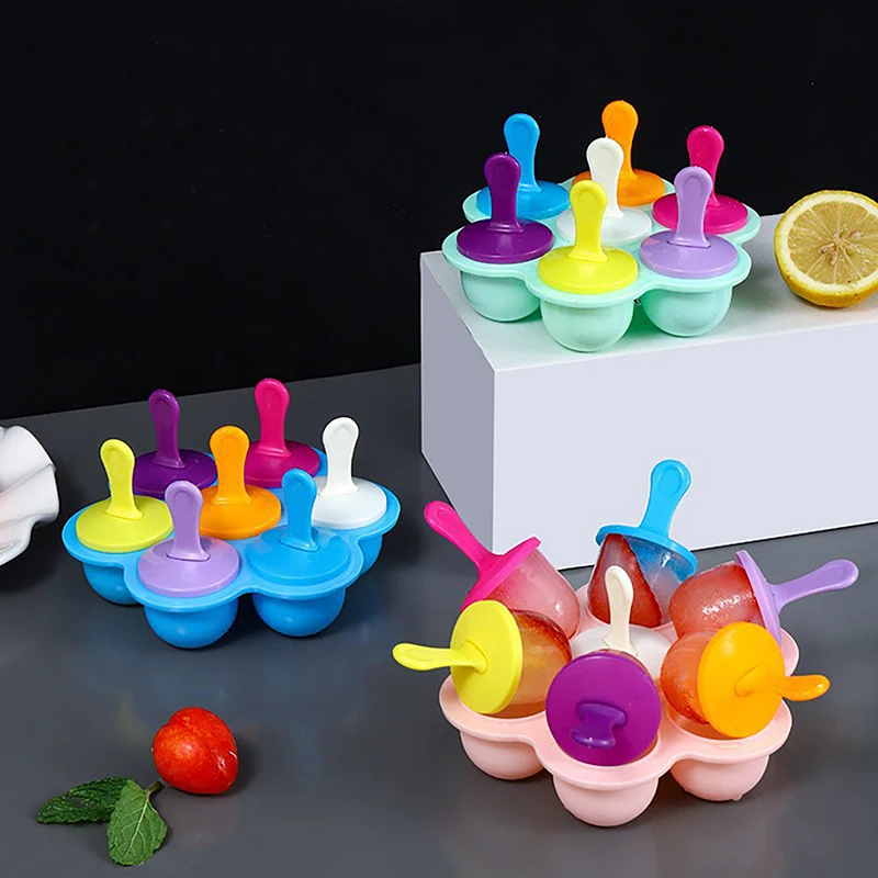 7 Holes DIY Ice Cream Pops Silicone Mold Ice Cream Ball Maker Popsicles Molds Baby Fruit Shake Tools Outdoor Tableware