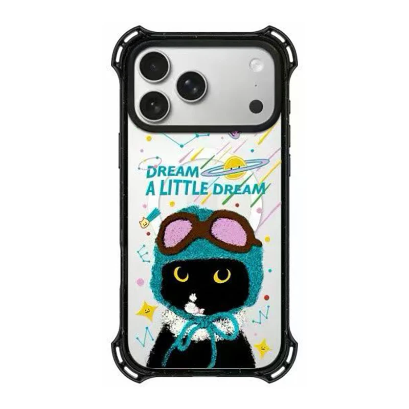 Graffiti Helmet Cat 4 Corner Magnetic Protective Phone Case Cover for IPhone 13 14 15 16 17 Pro Max Case for IPhone 17Pro
