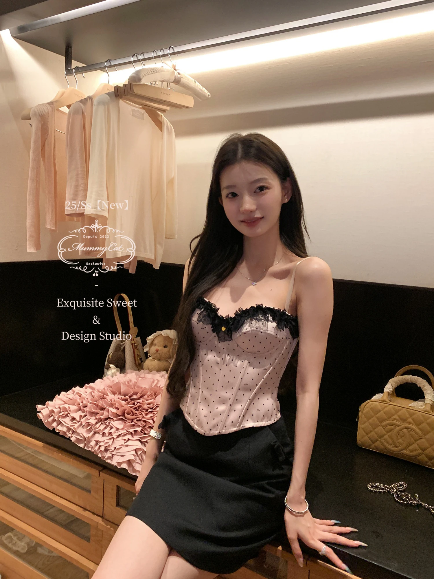 

Mummy Sweet Philosophy Satin Dot Lace Fibone Strap Brtte Strapl Crop Top Zipper Closure Regular Thin Summer ...