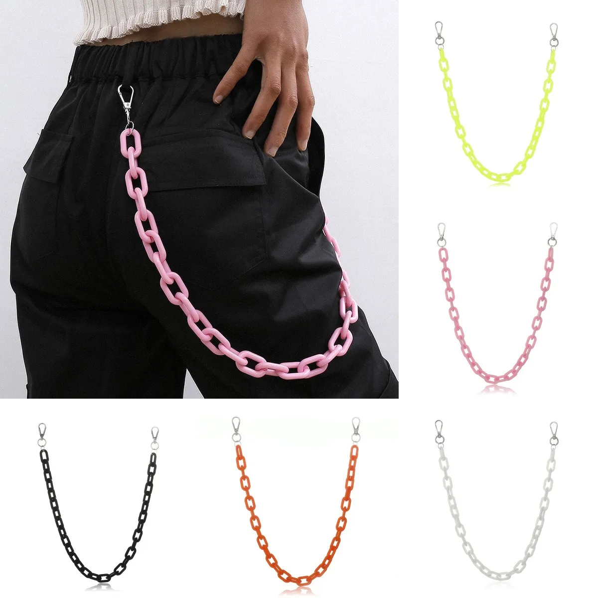 1PCS Vintage Contrast Candy Color Cool Girl's Waist Chain Pants Chain HipHop Statement Jewelry Nice Gift Pants Chain