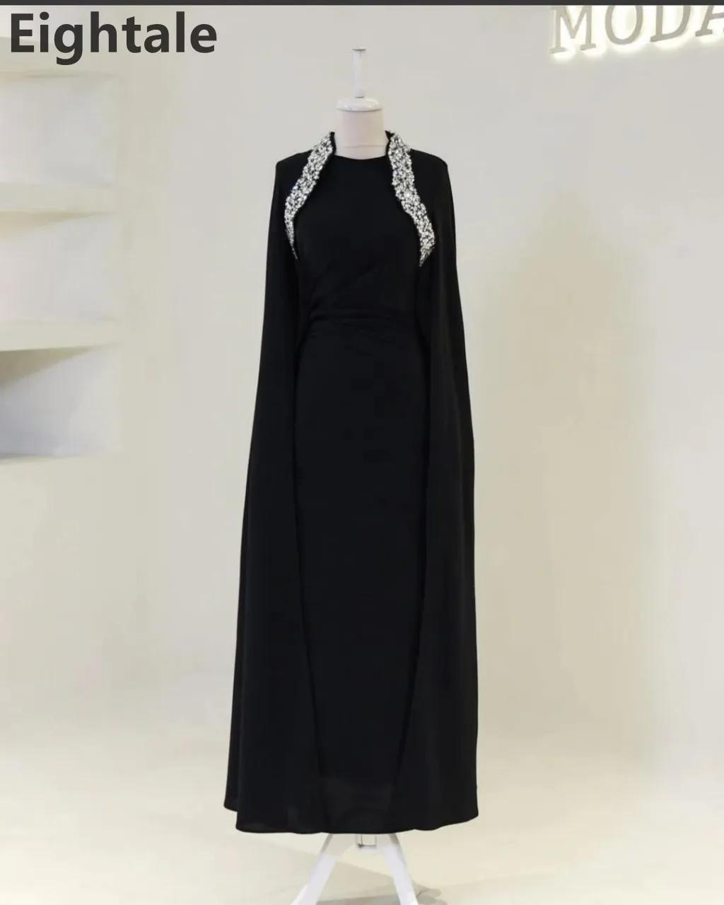 Eightale 2025 Abito da sera rosso con maniche a mantella Abito da ballo con perline Abito da festa arabo saudita personalizzato