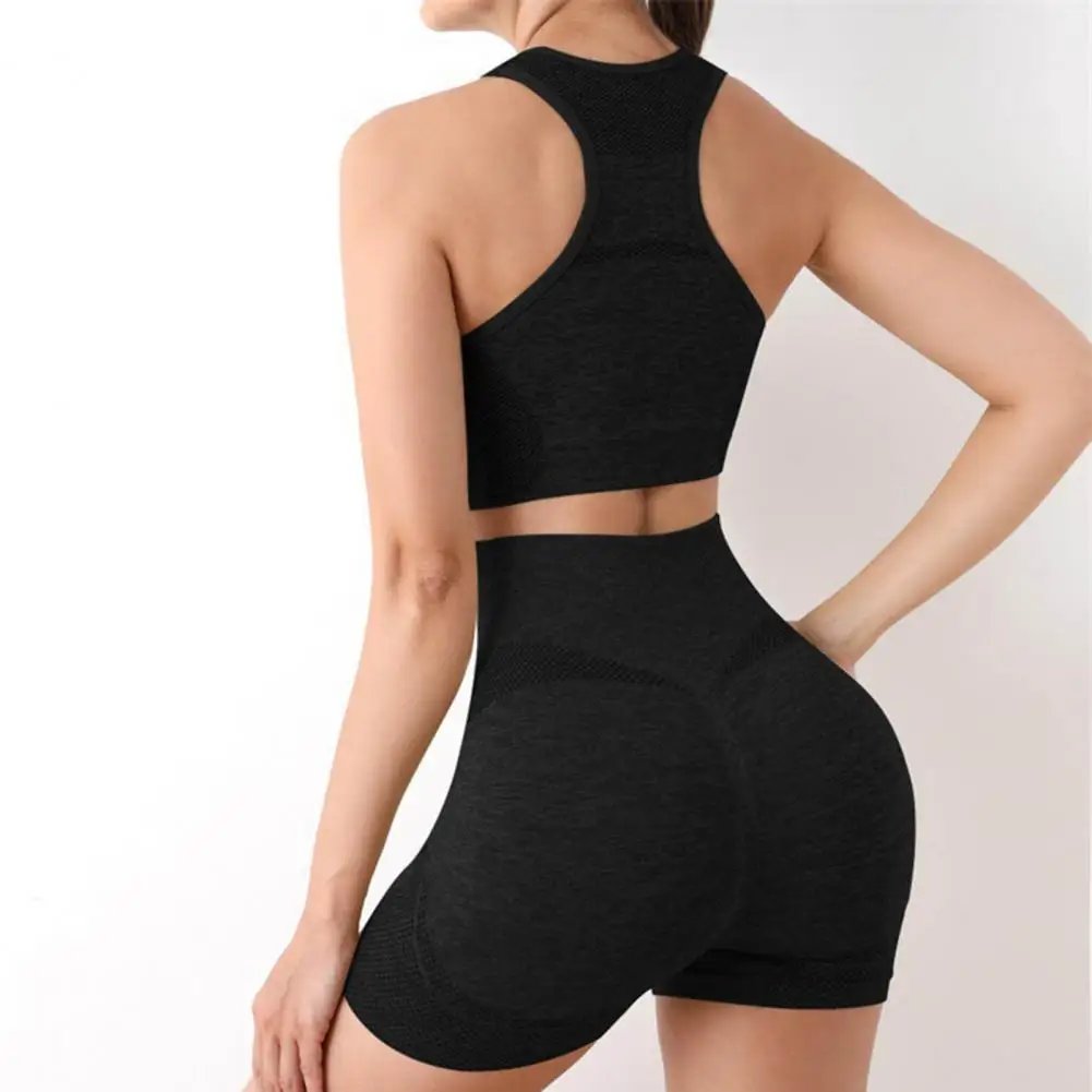 

Sports Bra Set Solid Color Sports Suit Women's High Waist Sportswear Set with V Neck Vest Quick Dry Shorts Sleeveless for Active