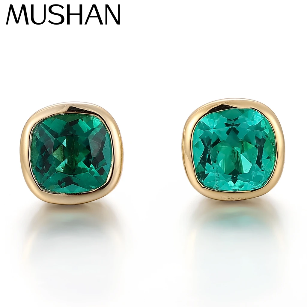 

MUSHAN Custom Jewelry 10k 14k 18k Gold 925 Silver Stud Earrings Women 2ct Lab Grown Emerald Earrings Ear Pin Luxury Jewelry